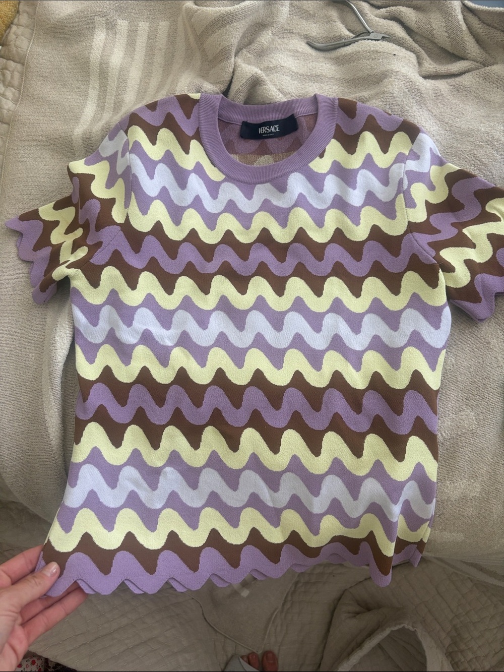 Versace womens Purple, Brown & Cream Wave Knit Top